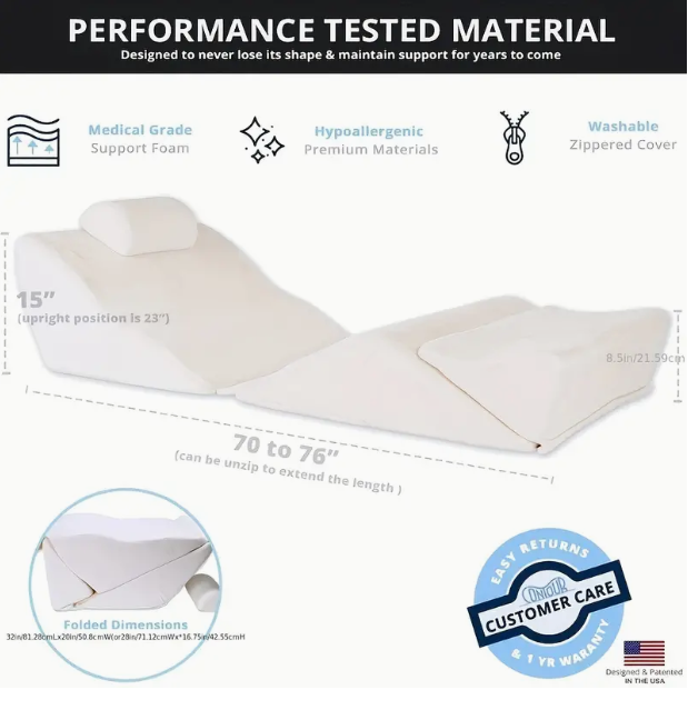 BED WEDGE PILLOW SLEEP & SUPPORT SYSTEM