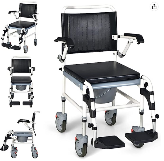 COMMODE, WHEELCHAIR, SHOWER CHAIR & NORMAL TRANSPORT CHAIR 4 IN 1