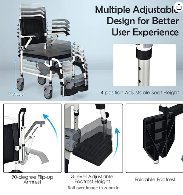 COMMODE, WHEELCHAIR, SHOWER CHAIR & NORMAL TRANSPORT CHAIR 4 IN 1