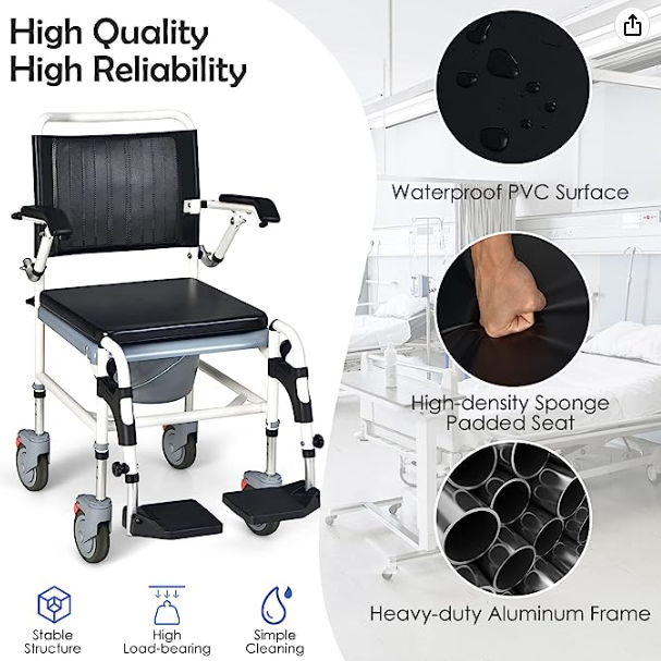 COMMODE, WHEELCHAIR, SHOWER CHAIR & NORMAL TRANSPORT CHAIR 4 IN 1