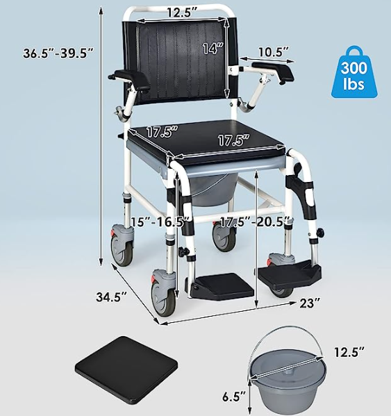 COMMODE, WHEELCHAIR, SHOWER CHAIR & NORMAL TRANSPORT CHAIR 4 IN 1